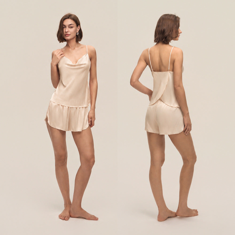 Cowl Neck Satin Camisole and Shorts Set