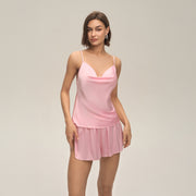 Cowl Neck Satin Camisole and Shorts Set