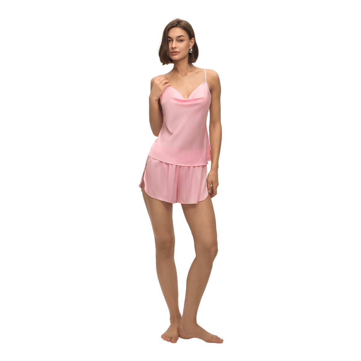 Cowl Neck Satin Camisole and Shorts Set