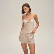 Lace Trim Satin Camisole and Shorts Set