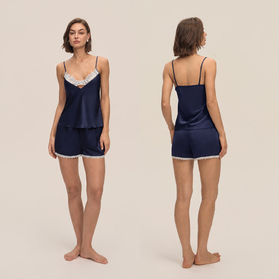 Lace Trim Satin Camisole and Shorts Set