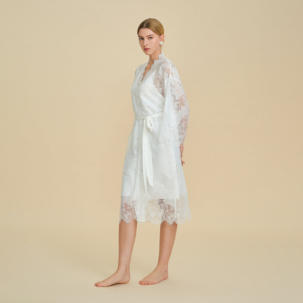 Lace Robe and Satin Slip Nightgown Set