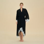 Sheer Chiffon Robe with Floral Lace Hem