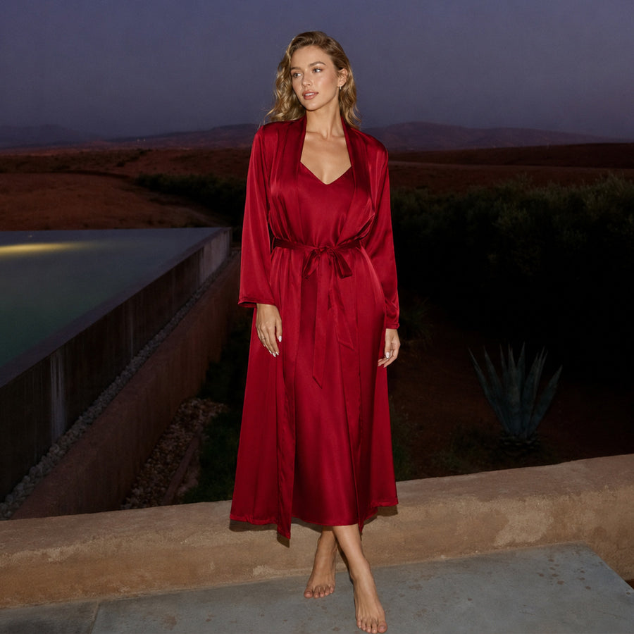 Satin Slip Nightgown and Long Robe Set