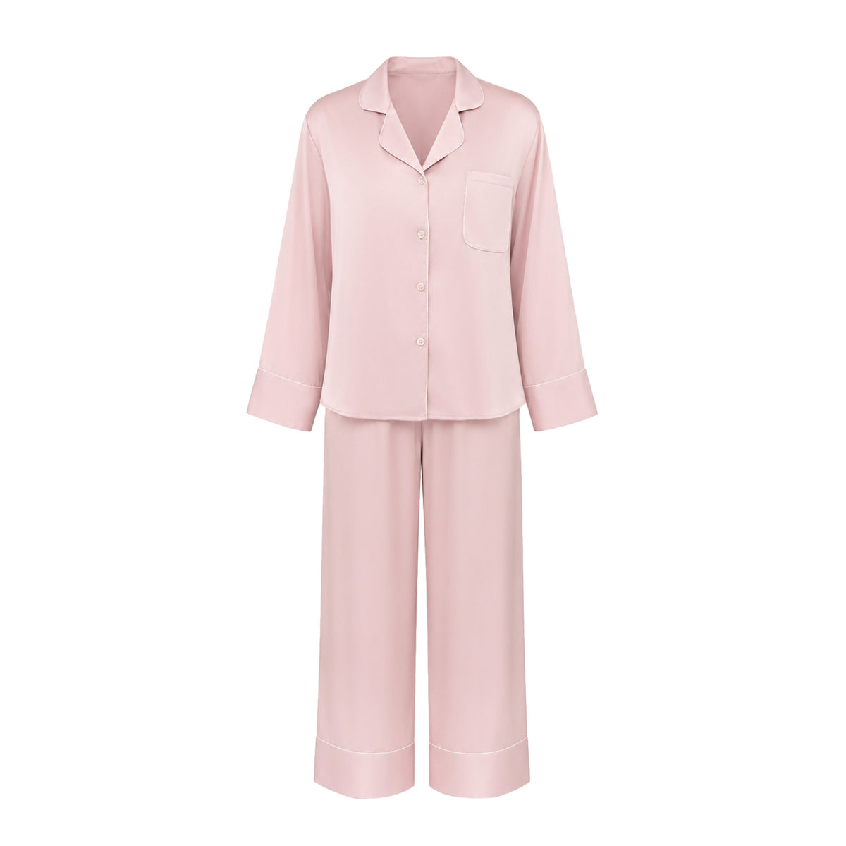 Classic Piped Satin Pajama Set for Women