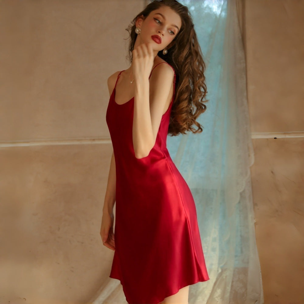 Simple Satin Slip Nightgown with Thin Straps