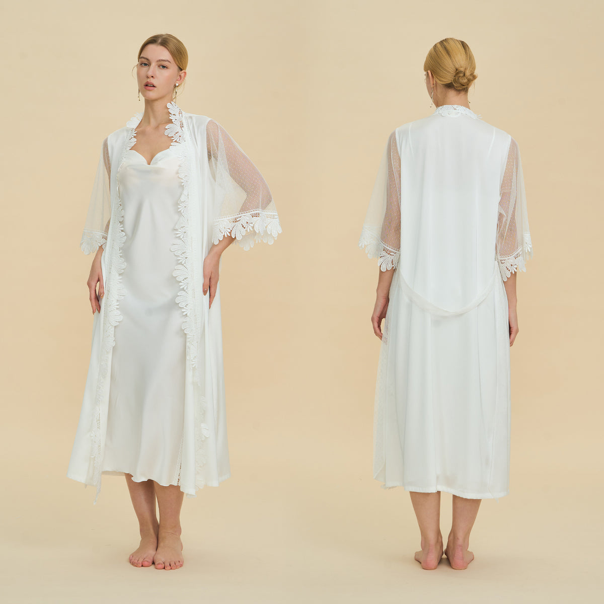Sheer Mesh Robe and Satin Nightgown Set