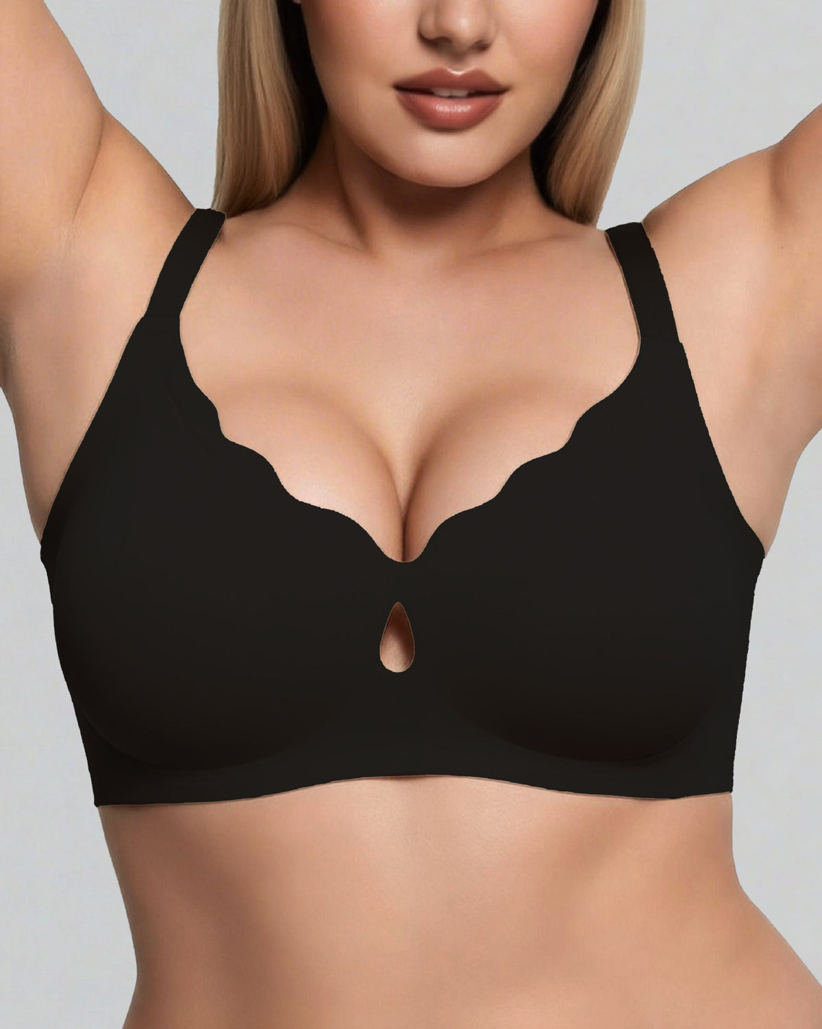 Wireless Seamless Bra with Scalloped Wave Neckline