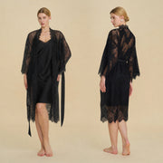 Lace Robe and Satin Slip Nightgown Set