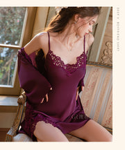 Satin Lace Nightgown & Robe Set