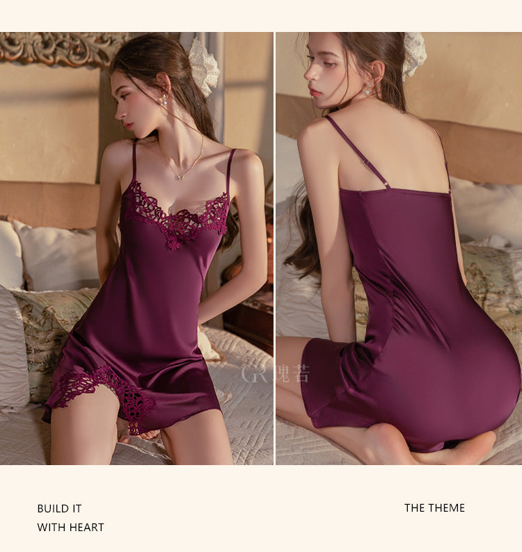 Satin Lace Nightgown & Robe Set