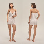 Lace Trim Satin Camisole and Shorts Set