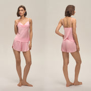 Cowl Neck Satin Camisole and Shorts Set